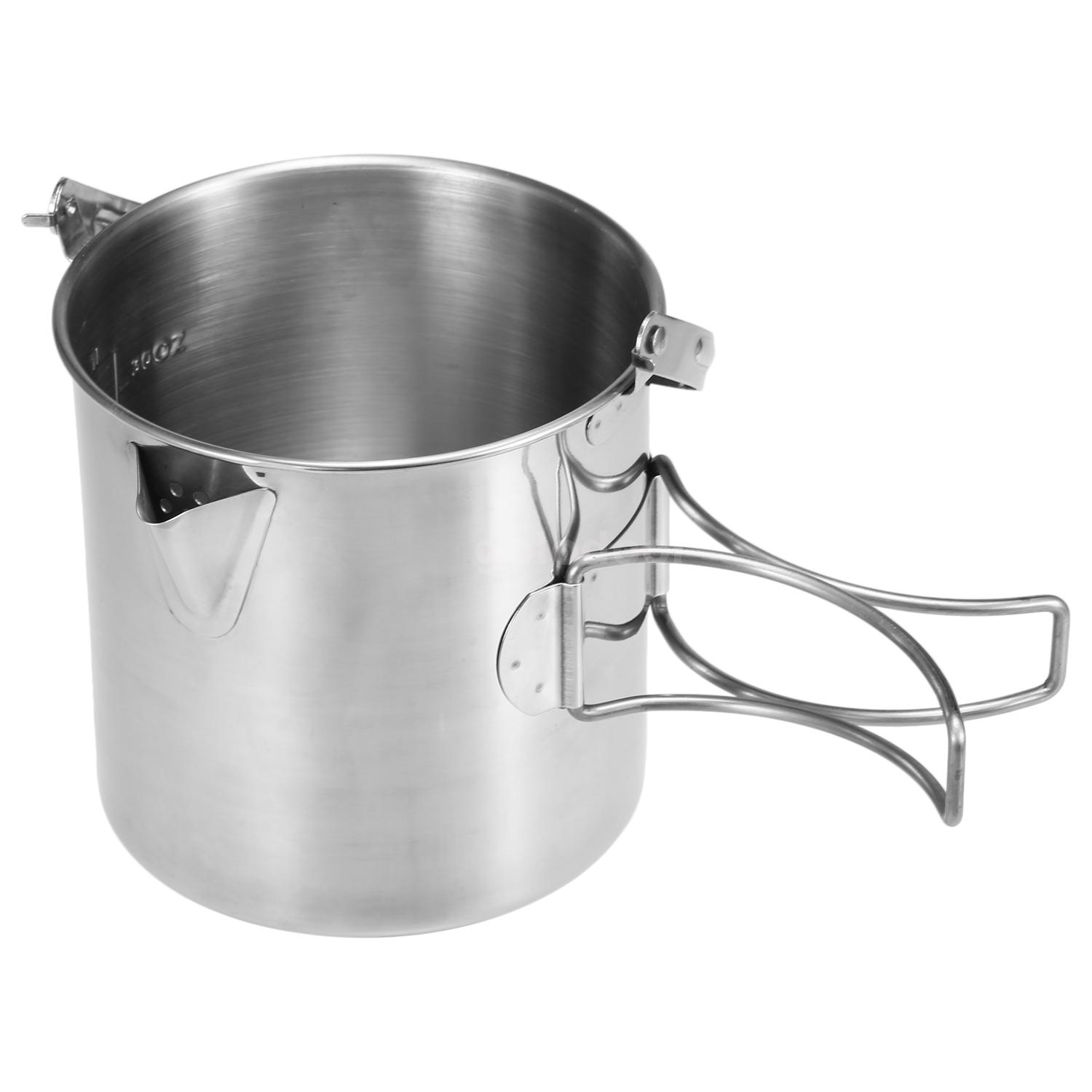 1L Stainless Steel Cooking Kettle Portable Outdoor Camping Backpacking ...