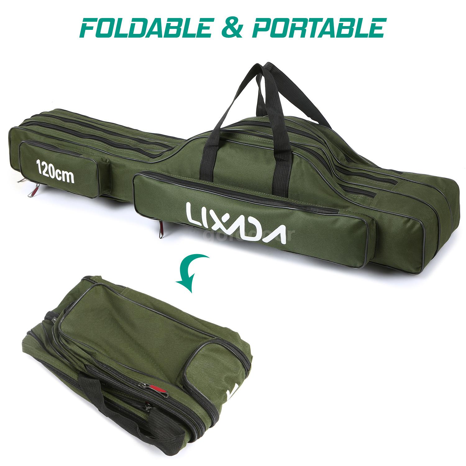 Lixada 3 Layers Fishing Rod Bag Portable Fold Fish Pole Reel Tackle Case Carrier